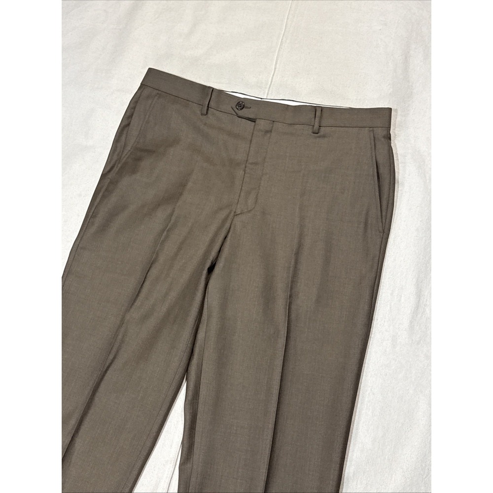 Santorelli Trousers Mens 38 Pants Tobacco Brown Solid 100% Wool Flat Front Italy